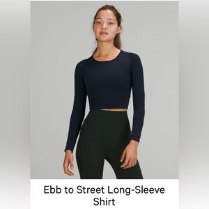 Lululemon Ebb to Street: Navy Long Sleeve Ribbed Crop Top Size 6